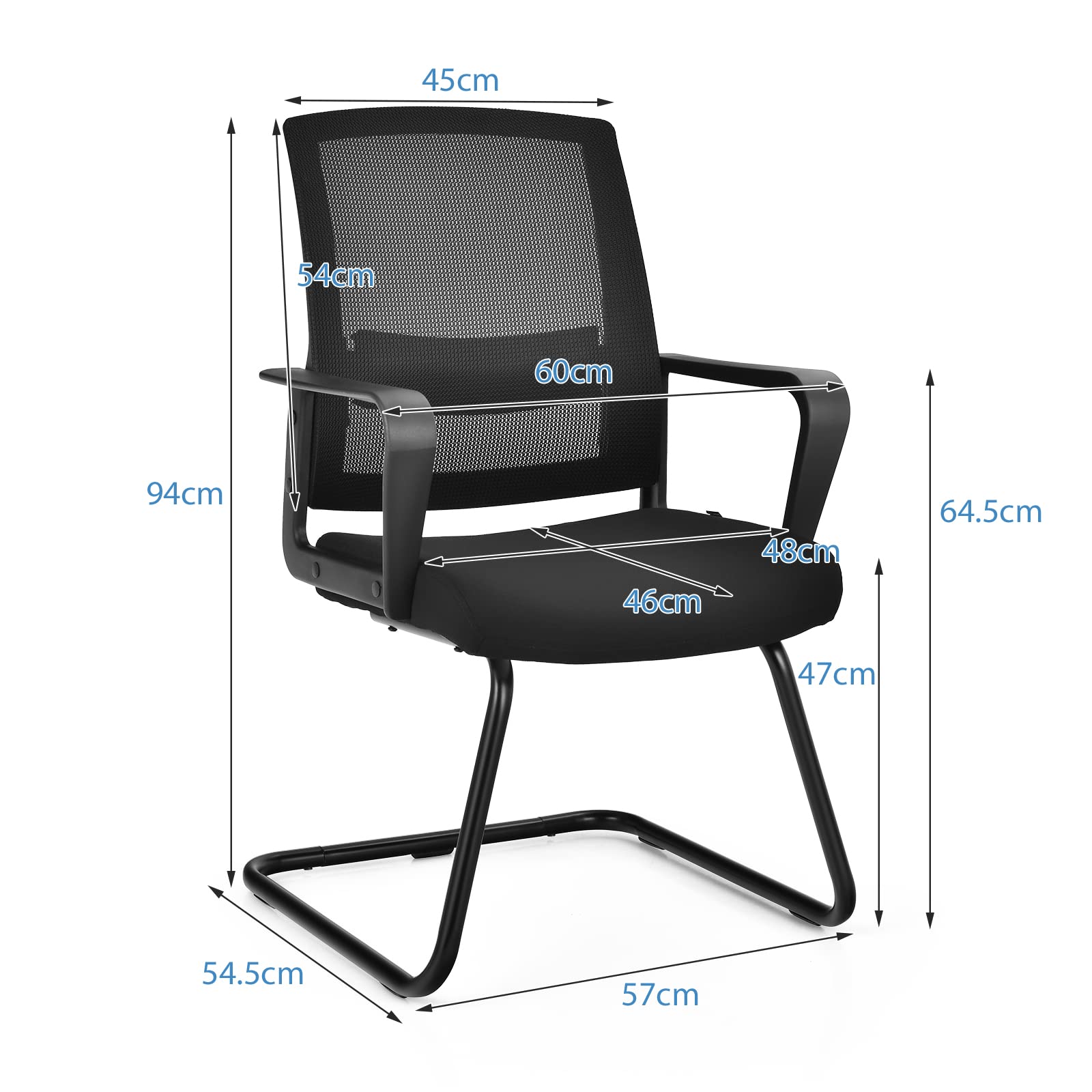 COSTWAY Freischwinger Stuhl, Schwingstuhl mit Armlehne, Konferenzstuhl, Bürostuhl, Computerstuhl bis 136kg belastbar, Besucherstuhl für Büro, Konferenzraum, Arbeitszimmer
