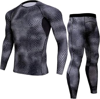 Morbuy Men's Fitness Gym Clothing Set, 2 Pcs Exercise Sports Clothes Men Compression Shirt Tights Pants Workout Running Training Casual Bodybuilding Suit Tracksuits