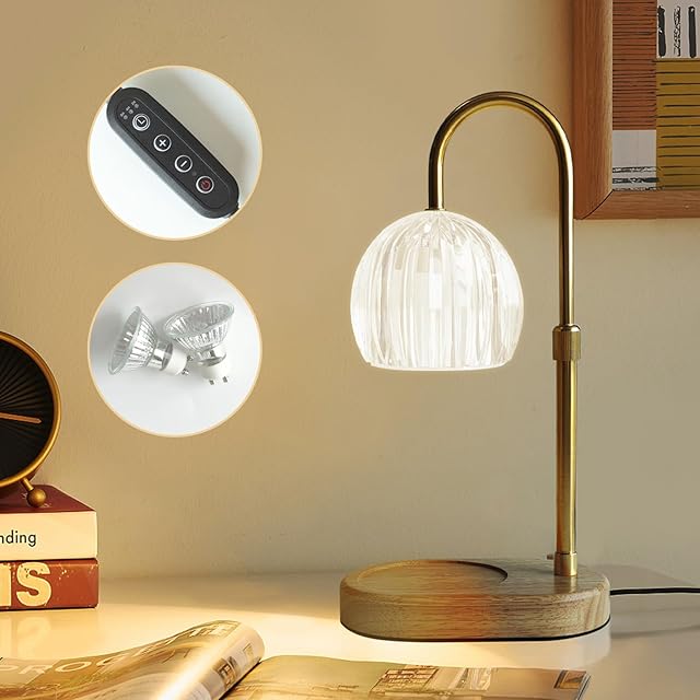 Gute Candle Warmer Lamp,Electric Candle Wax Warmer Lamp with Timer & Dimmer,Adjustable Height Candle Lamp Warmer for Scented Candles,Wax Melting Lamp for Bedroom Home Decor Gifts,2 Bulbs