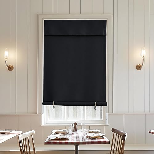 Vista 29 de NICETOWN Cortinas opacas cortas negras para puerta francesa, puerta lateral, cortinas portátiles ajustables con aislamiento térmico para cocina Negro