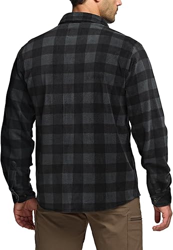 Miniatura 3 de CQR - Camisa a cuadros de vellón pesado y manga larga para hombre, con botones, cuello y puños forrados de pana cálida