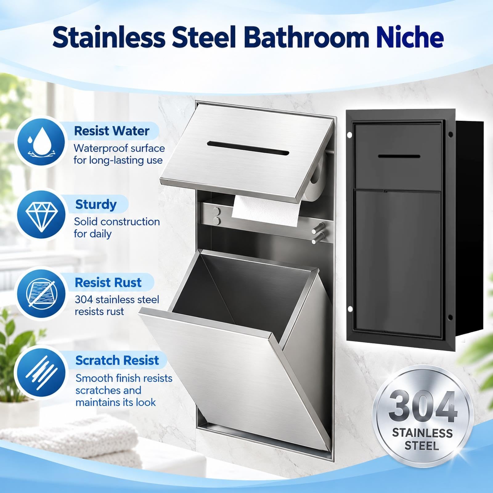 Nicho de Ducha Empotrable Nicho Empotrado Para Papel Higiénico Con Papelera