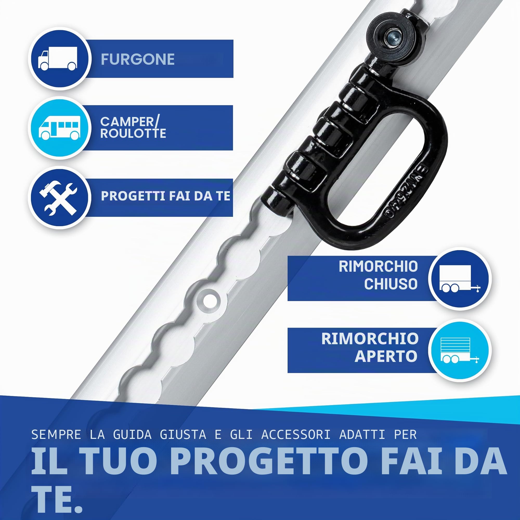 NTG 4 Pezzi Guida Aerea a Forma semicircolare in 2m + 20 Pezzi Raccordo Singolo + 8 Pezzi Tappo terminale in Set con Fori in Alluminio | anodizzato | 1975mm | Fissaggio del carico per Camion e Camper