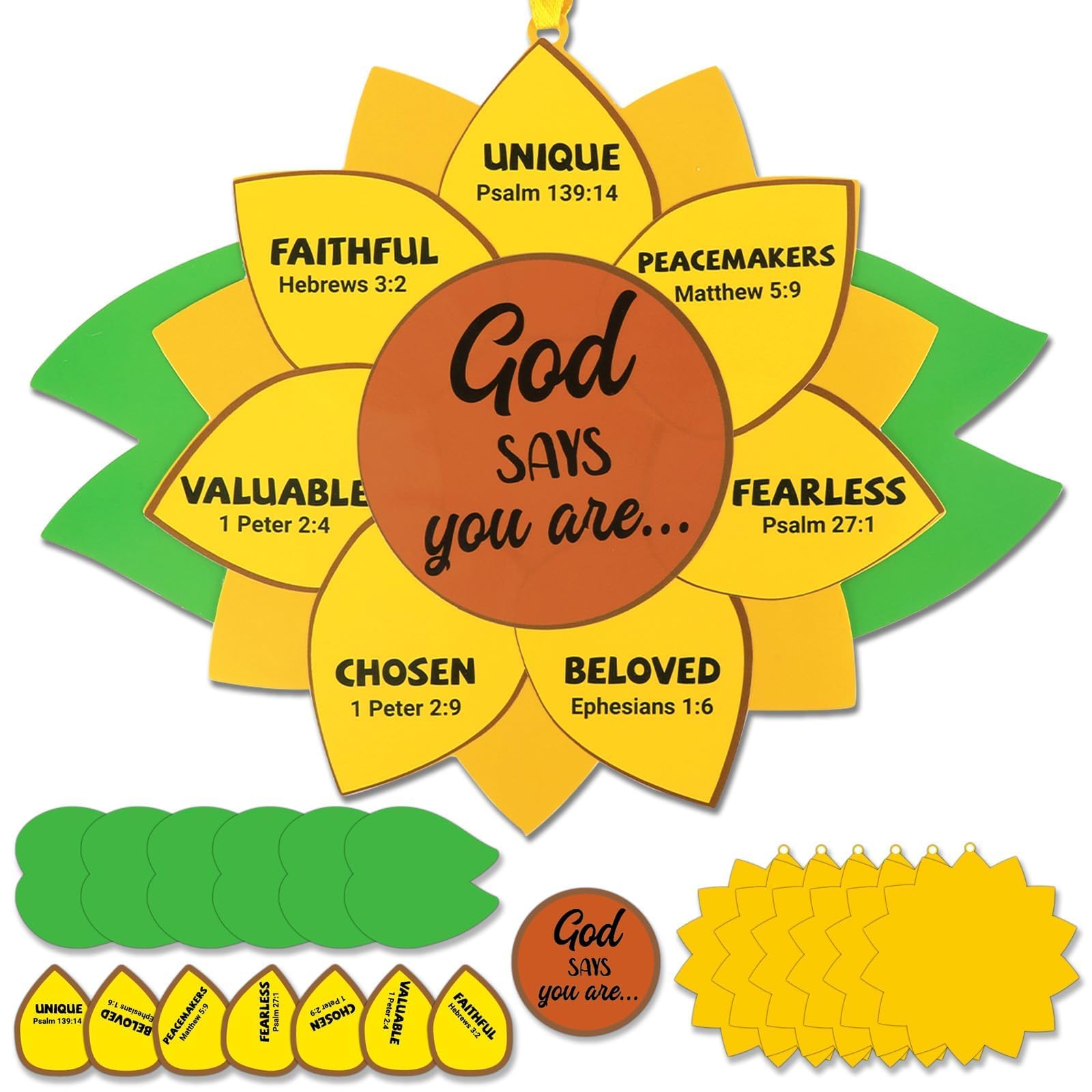 Qyeahkj 24 Set God Says You are Sunflower Craft Kit for Kids Sunday School Christian Crafts Sunflowers Cardboard with Religious Sticker Bible DIY Gift for VBS Home Decor Game Classroom Church Activity