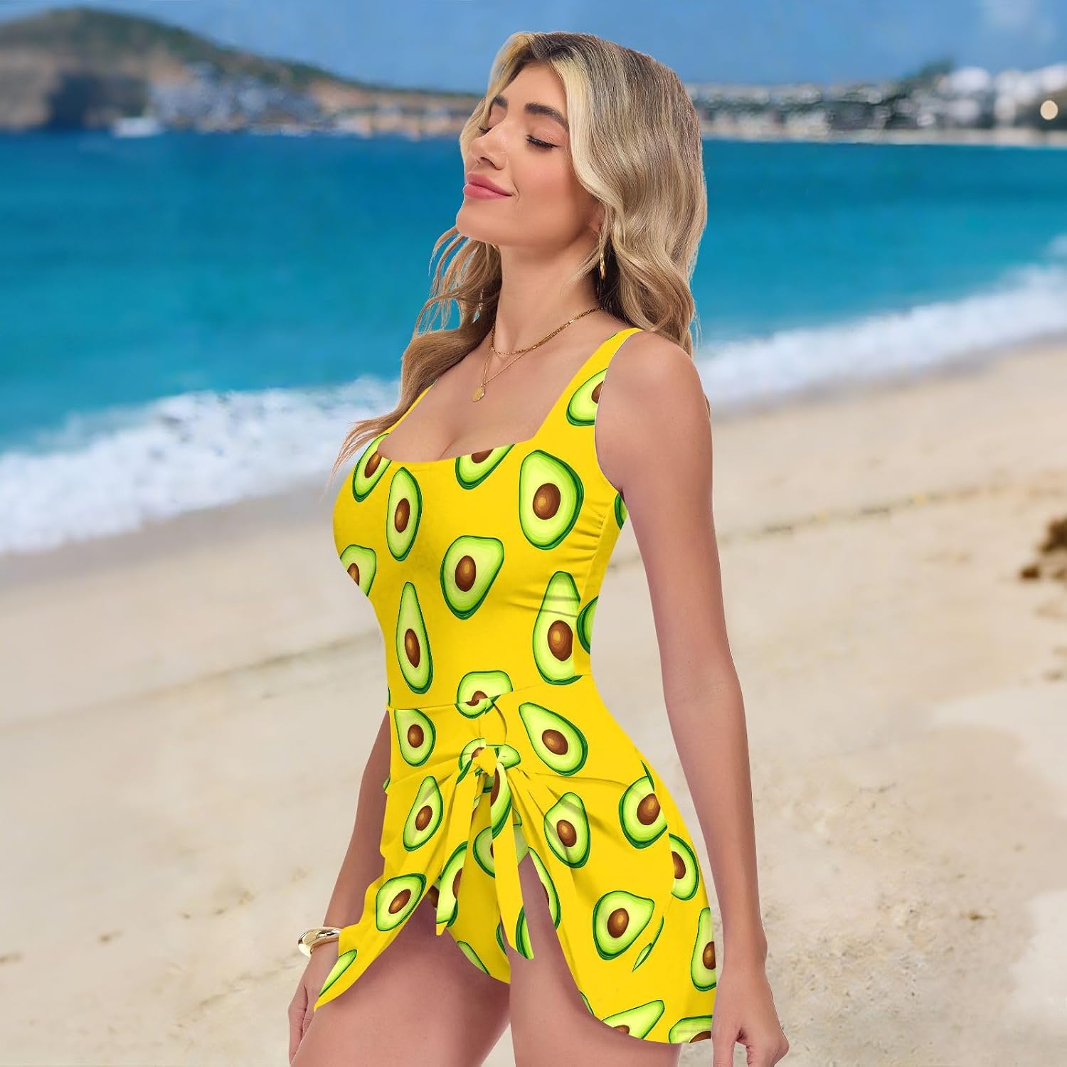 Fruit Avocado Yellow Women's One Piece Swimsuits Tummy Control Bathing Suits S A2302183