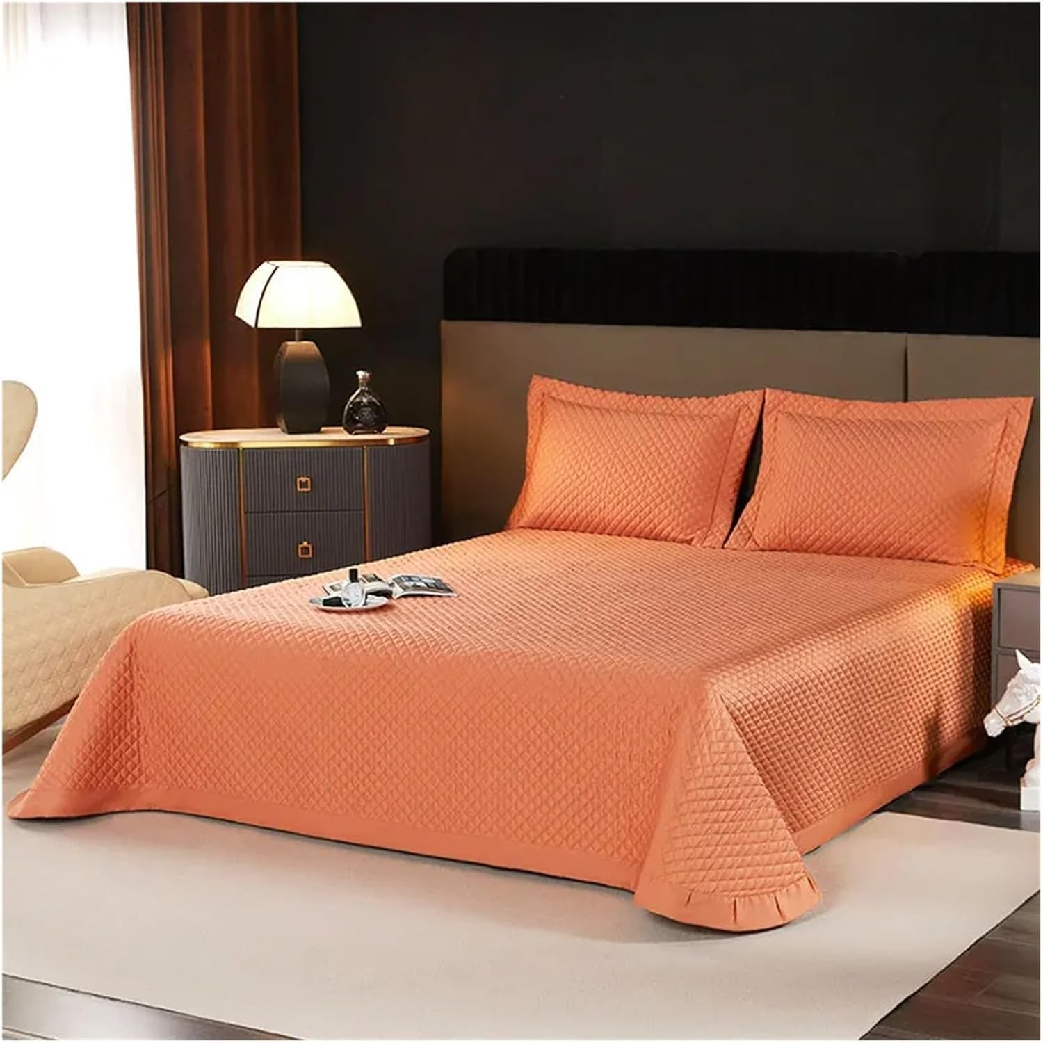 Luxury Long Staple Cotton Bedspread On The Bed Linen Anti Slip Bedspreads Coverlets Double Bed Sheets Mattress Topper Bed Cover(Orange,3pcs-245x250cm)