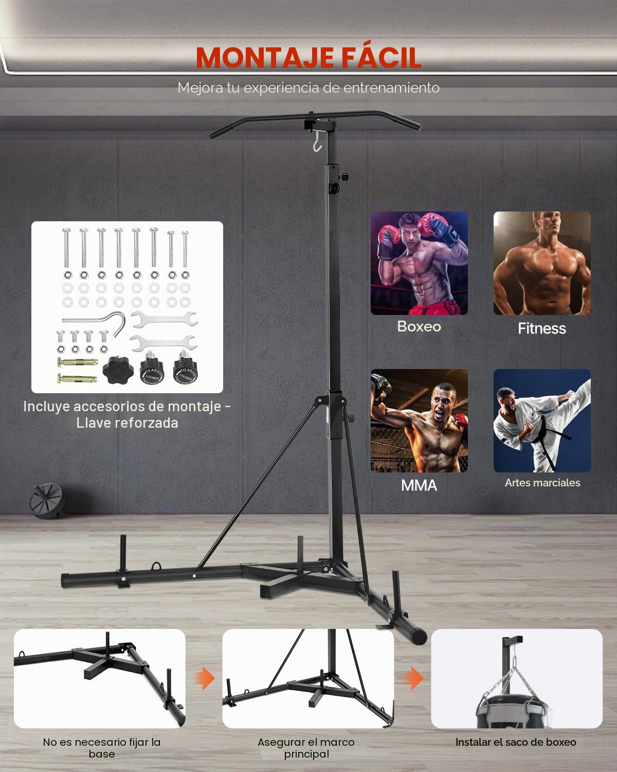 VEVOR Soporte para saco de boxeo, ajustable en altura, base pesada, soporta 140 libras, acero resistente