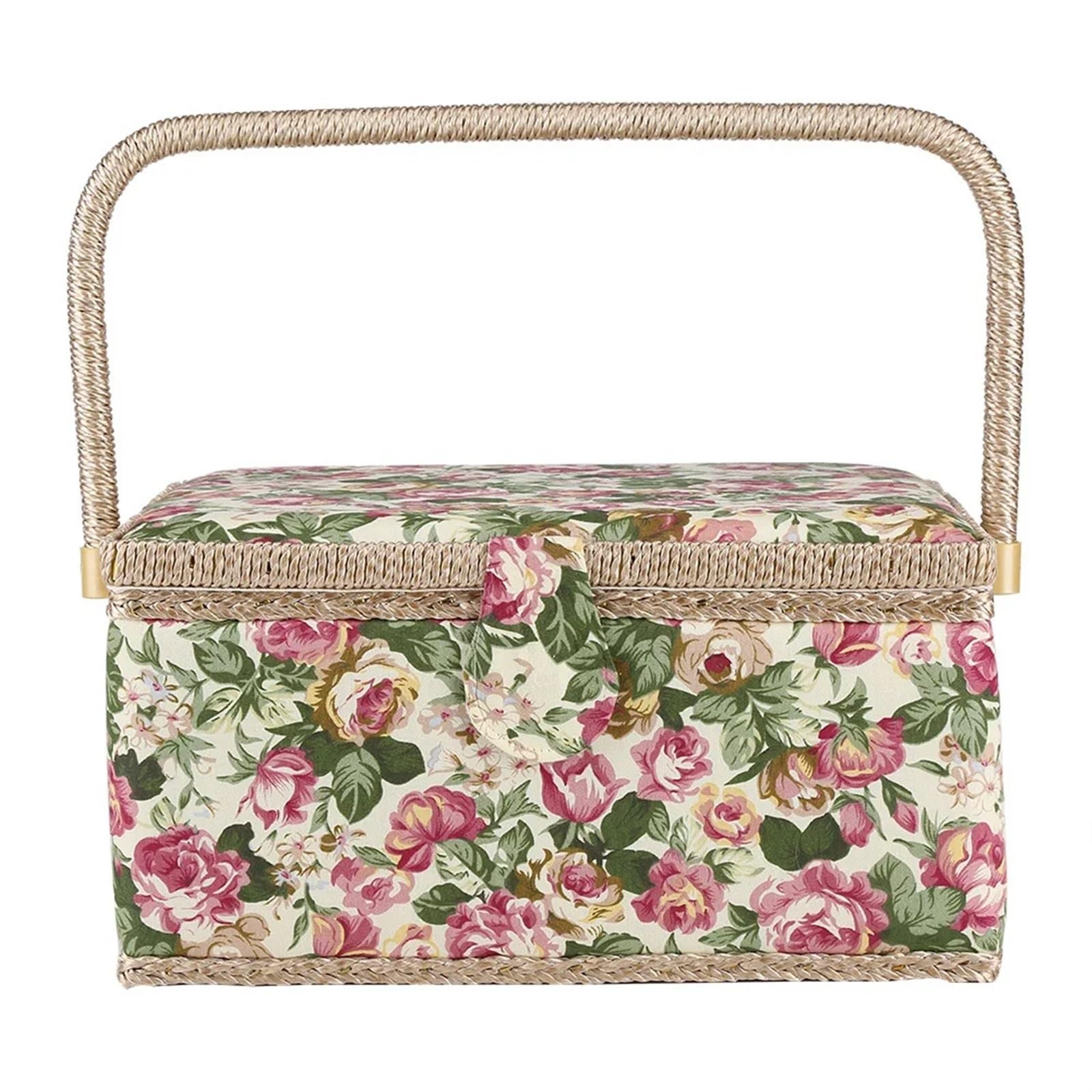 Cestino da cucito stampato floreale in tessuto, scatola artigianale, organizer for riporre oggetti vari for la casa, con manico 12x9,1x6,1 pollici