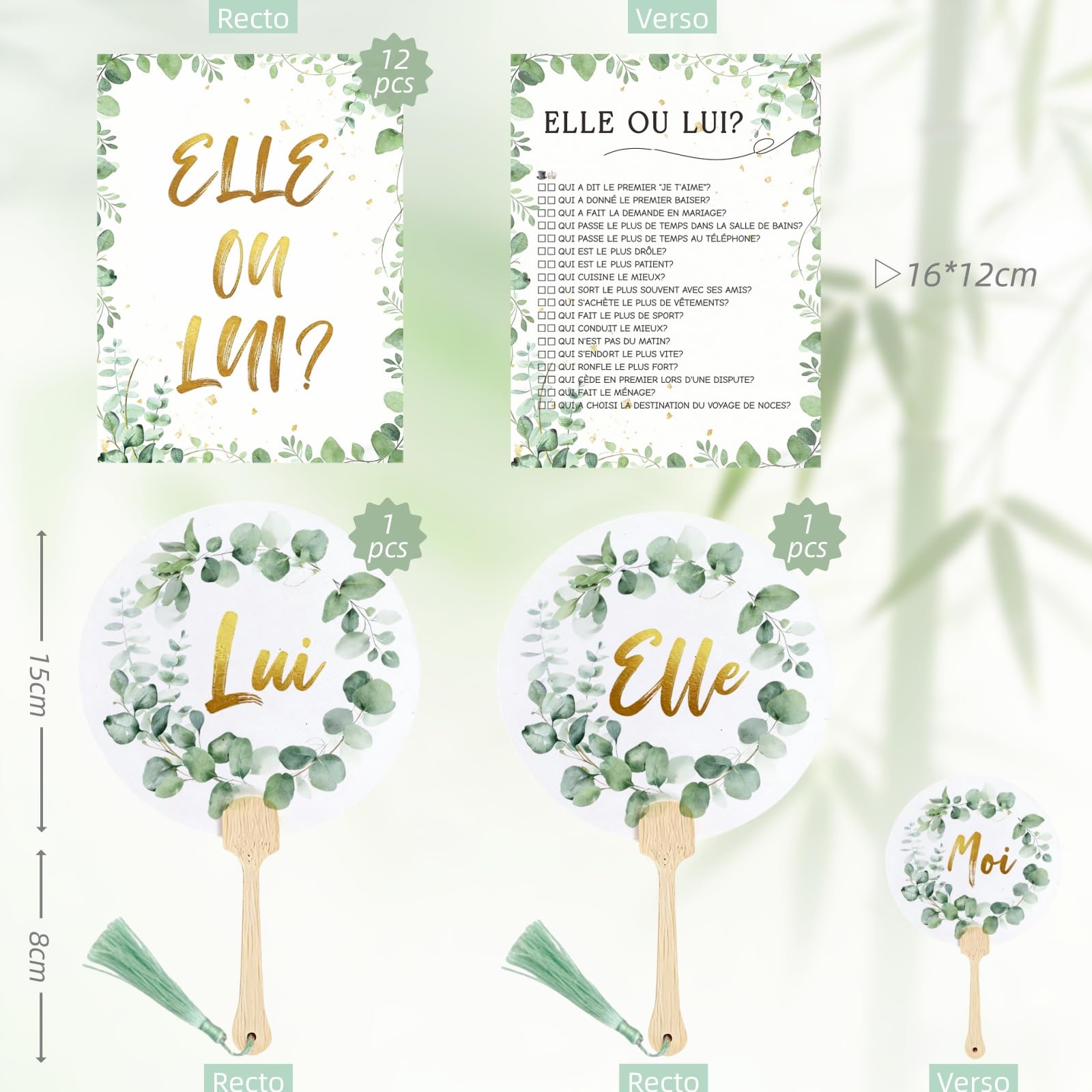 Jeu de Mariage Elle et Lui, 12 Feuilles Quiz Des Mariés Cartes de Questions+ 2 Pièces Bambou Elle et Lui Pancarte, Jeux Mariage, Jeu Mariage - 2