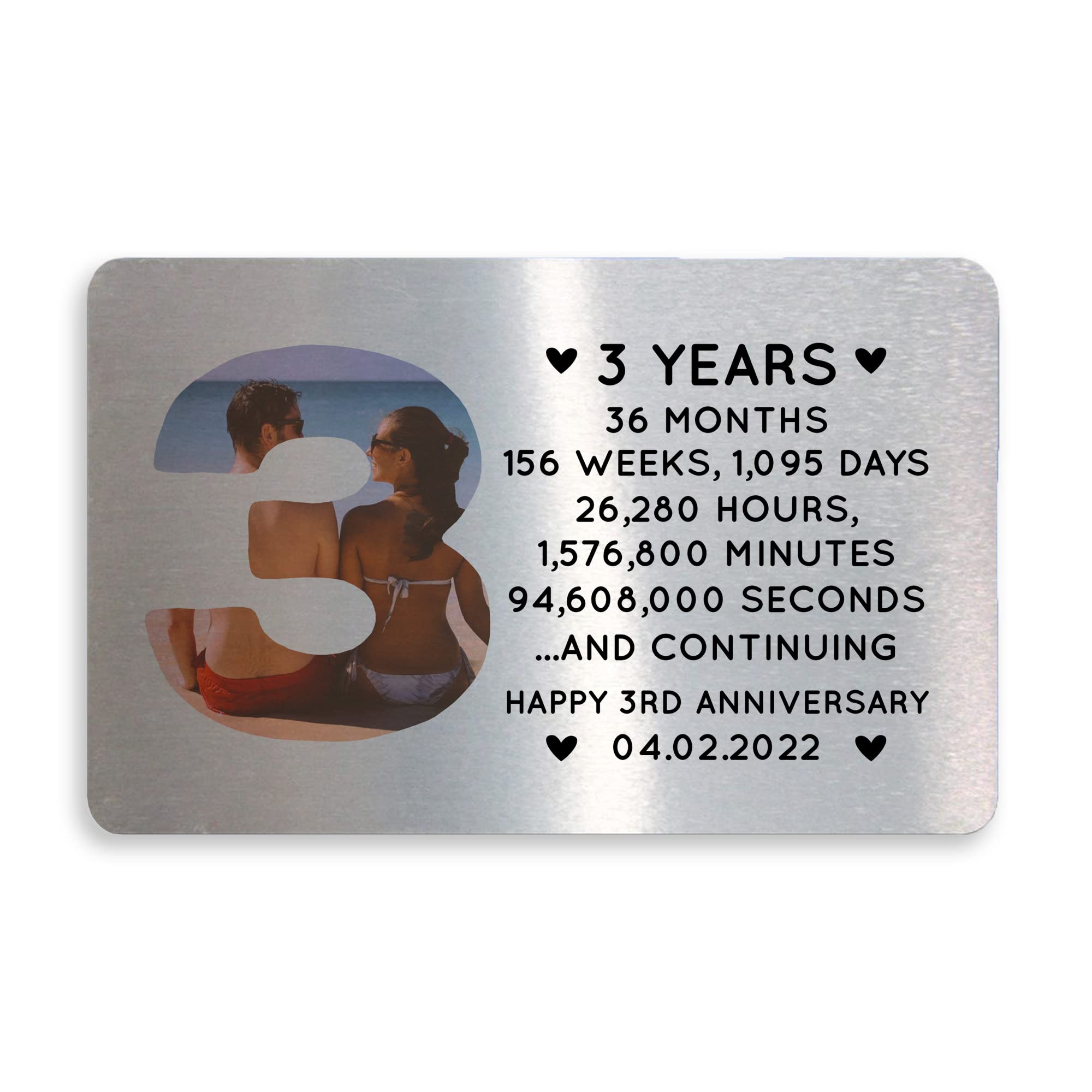 3rd Anniversary Personalised Metal Card Perfect For Husband Wife Him Her Gift
