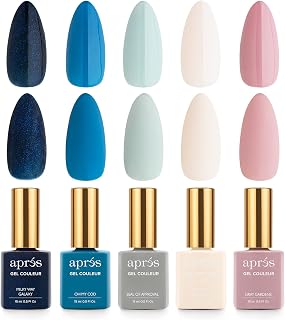 APRÉS Gel Couleur Combo Set, 5 Color Gel Nail Polish, Bright Nude Pastel Colors with Brush-X Nail Art Brush, 2024 Edition (Set 18)