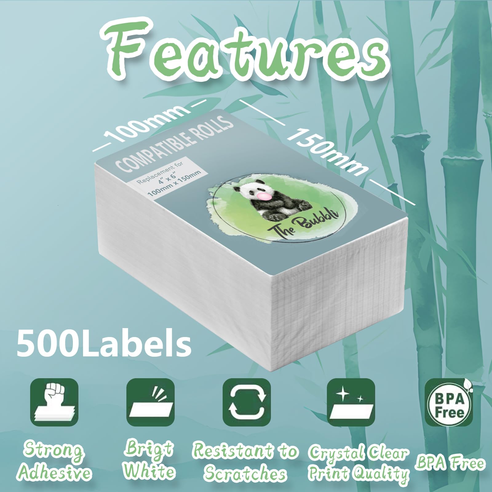 The Bubbli 10 Roll-5,000 Labels, 100x150 mm (4"x6") Direct Thermal Shipping Labels, Self-Adhesive, BPA-Free, Jam-Free, Compatible for Zebra, Toshiba, Citizen, Eltron (500pcs/Roll) - Image 3