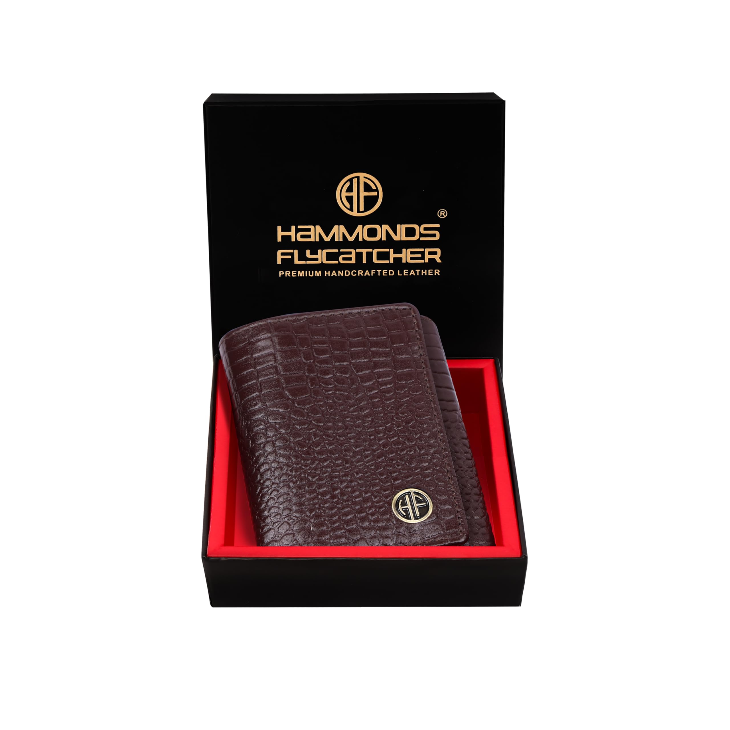 HAMMONDS FLYCATCHER Croc Brown Wallets for Man - Trifold Genuine Leather Men Wallet, RFID Protection, 5 Card Slots, 2 ID Windows, Currency Slots, Snap Button Closure, Gift Box Included, Gift for Men