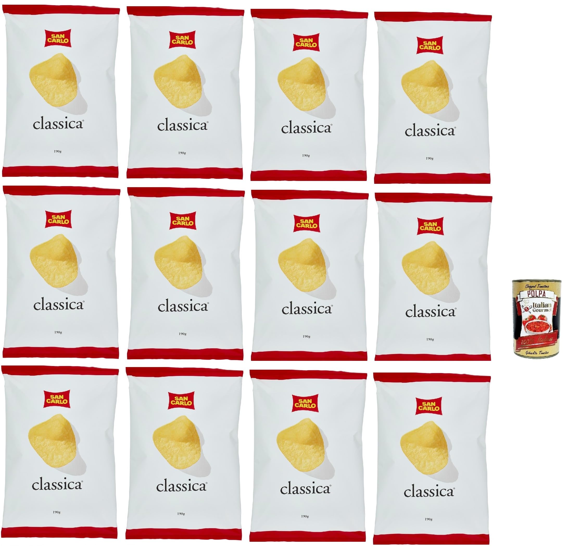 San Carlo Classica Chips Patatine Patatas fritas saladas 12 x 190 g patatas fritas + Polpa italiana Gourmet 400 g
