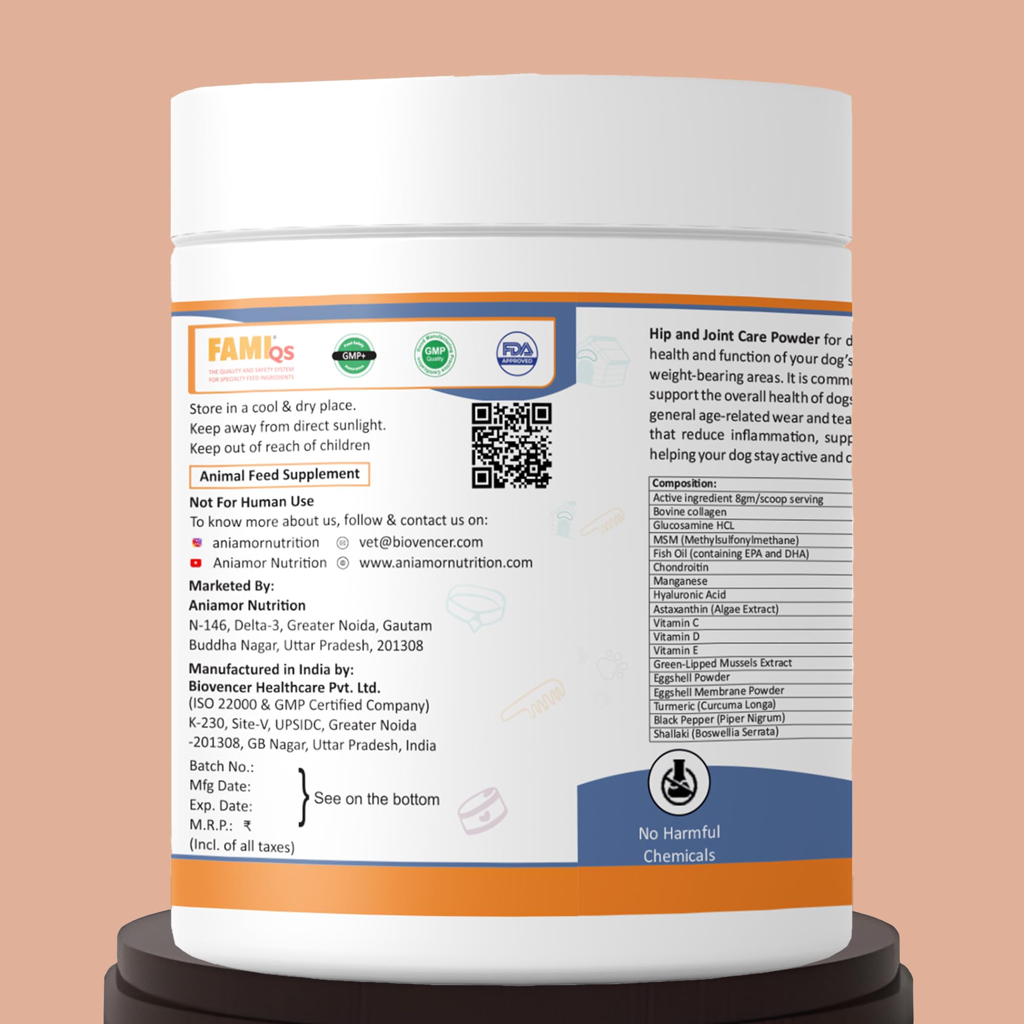 Aniamor Hip and Joints Care Powder for Dogs and Cats | Dog Supplement | Joint Support Supplement with Glucosamine Chondroitin | Dog Joint Supplement, Calcium for Dogs | All Life Stage| 200gm Jar 1