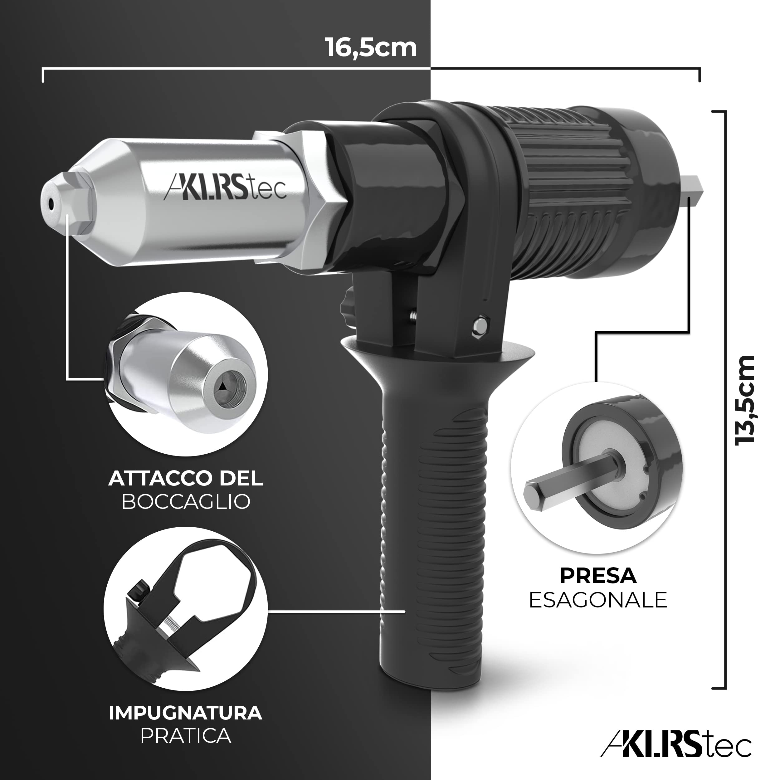 KLRStec® Adattatore per rivetti ciechi per pinze di rivettatura - Accessorio di rivettatura per avvitatori e trapani a batteria