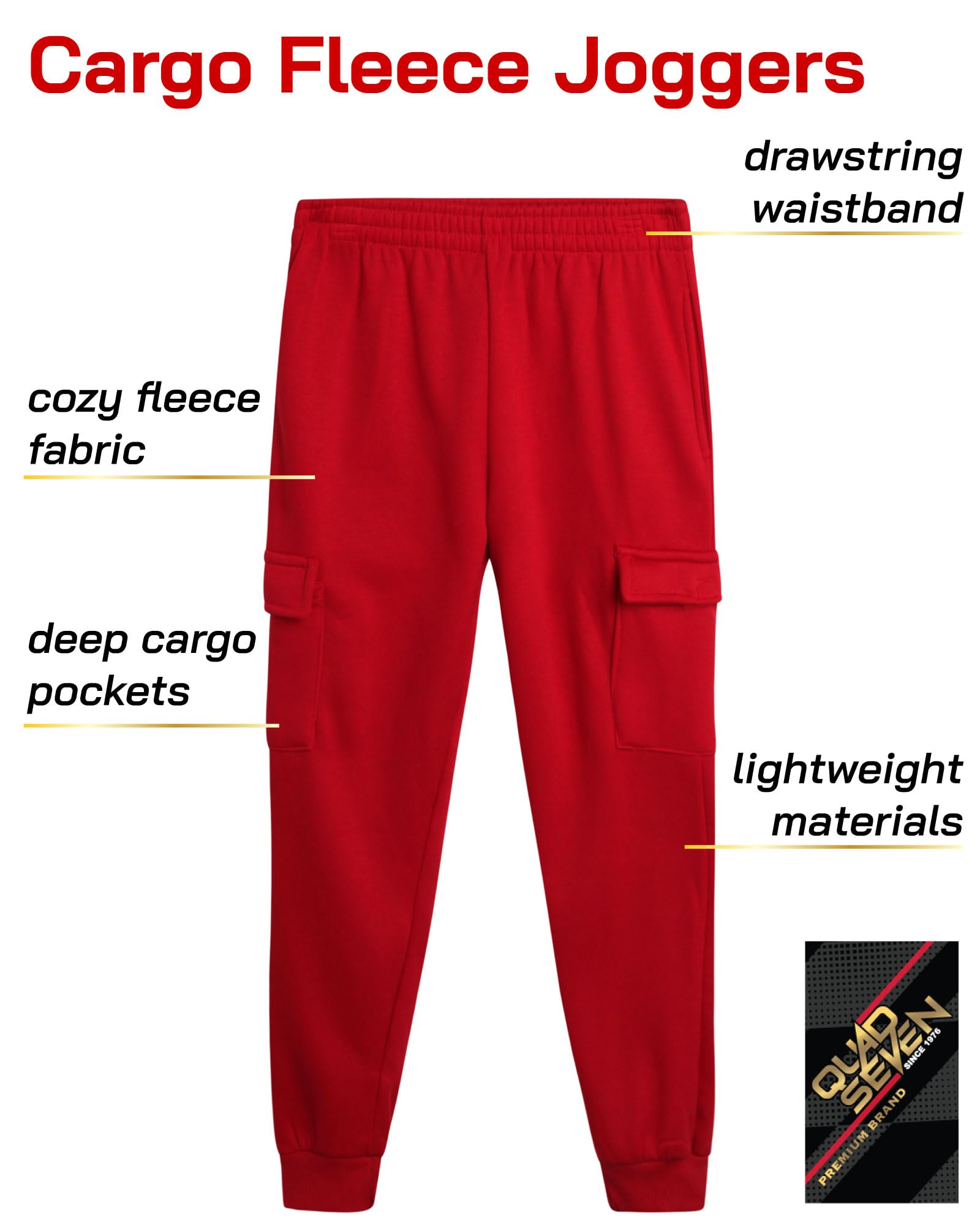Quad Seven Boys' Sweatpants - 2 Pack Active Fleece Cargo and Basic Jogger Pants (Size 8-18), Size 8-10, BlackRed
