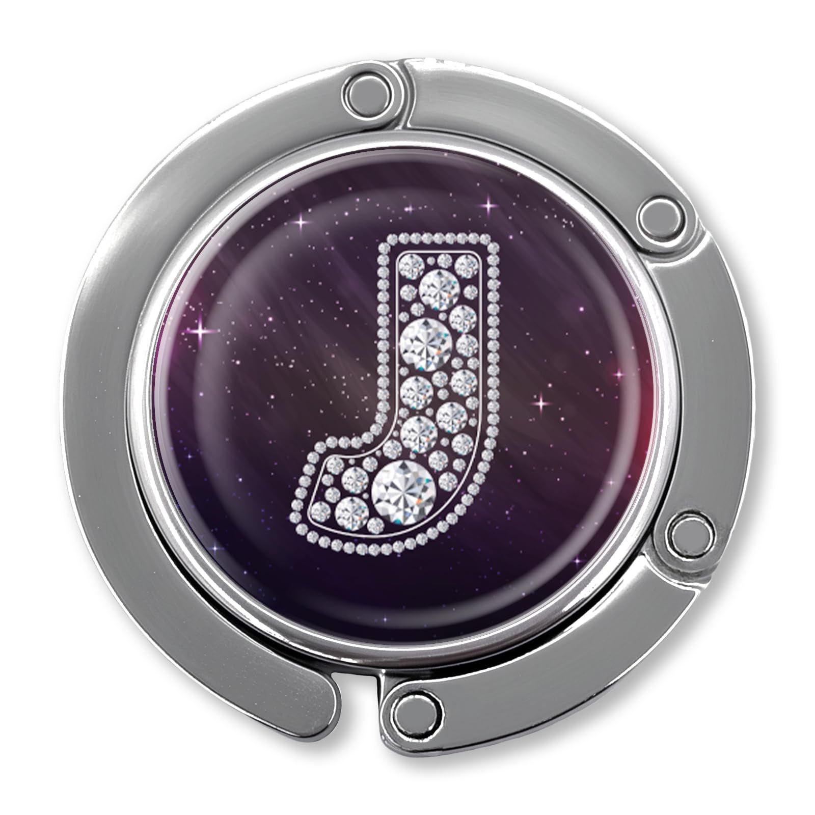 ZEIKAEYR Funny Diamond Initial Purse Hook Gifts - Silver Diamond Letter J - Foldable Purse Holder for Table - Round Handbag Hanger for Women - Birthday Gifts for Family, Coworker, Friend, Boss Lady