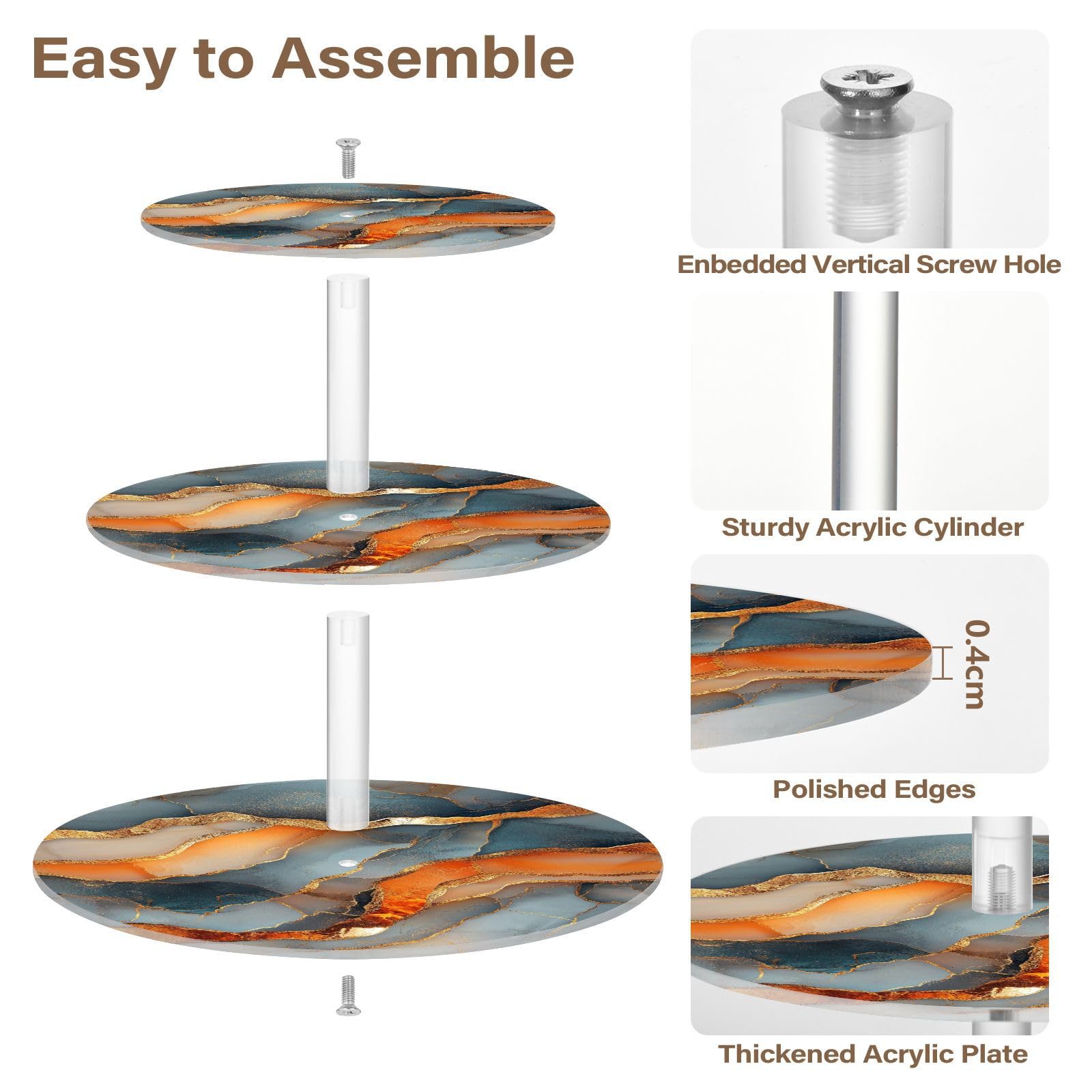 Zathe Marble Gray Orange Transparent Tray Acrylic Spill-Proof Three-Layer Circulars Display Stand Store Sundries In The Entrance Hall
