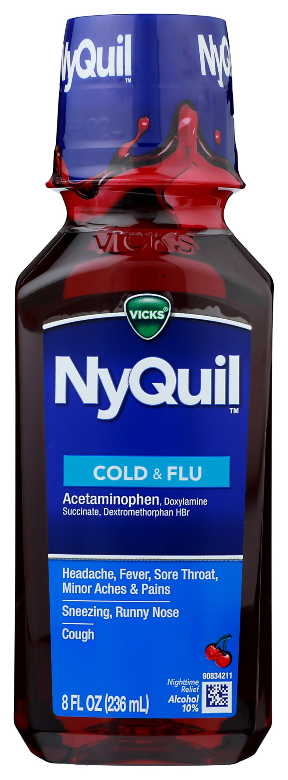 VicksNyQuil Cough Nighttime Relief, 8 Fl Oz, Cherry Flavor - Relieves Sore Throat, Runny Nose, Cough