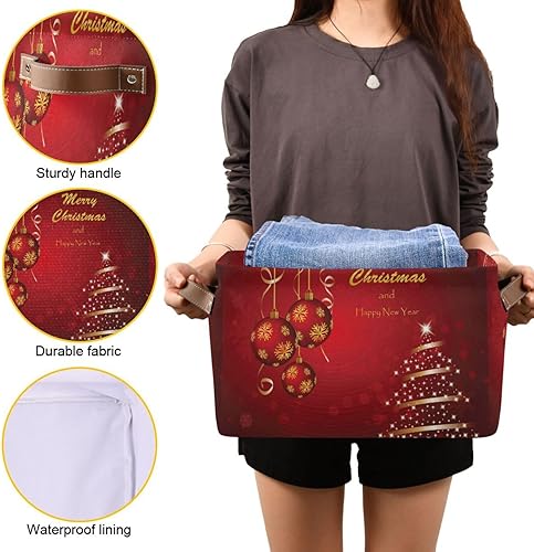 Miniatura 8 de ALAZA Cesta de almacenamiento grande para árbol de Navidad con asas, plegable, decorativa, 1 unidad, caja de almacenamiento para sala de estar,