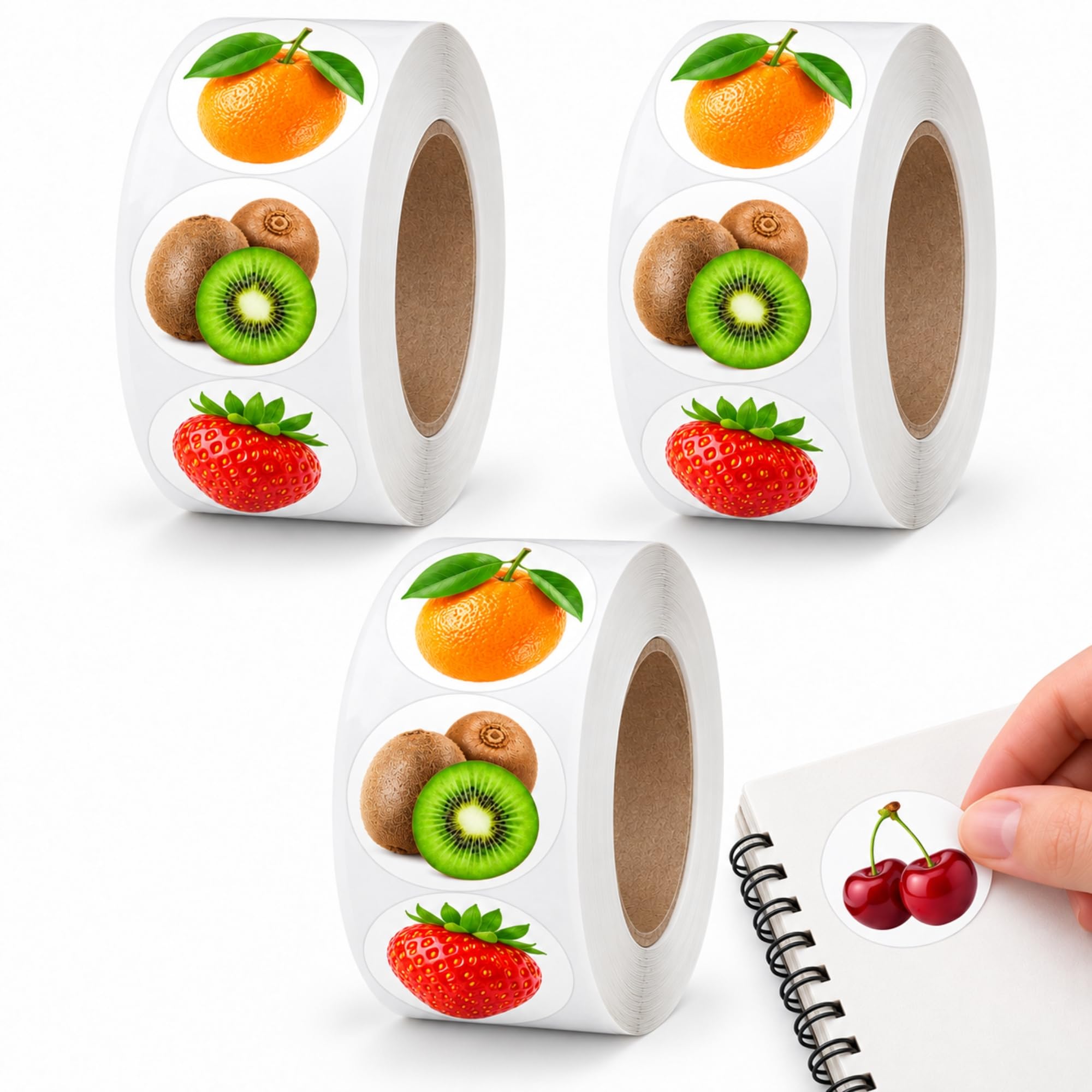Rollo Pegatinas de Frutas para niños, Fruit stickers, 3 Unidades - imagen 1