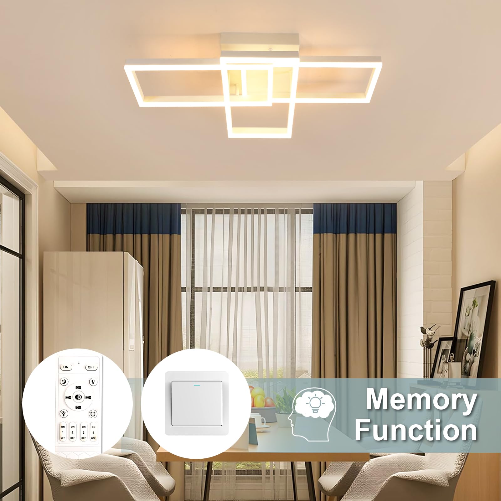Osairous Plafoniera LED Soffitto Dimmerabile, 48W 5400LM Lampada da Soffitto con Telecomando 3000K-6500K 71cm, Funzione di Memoria, Moderna Plafoniera Quadrata per Camera da Letto Soggiorno Cucina