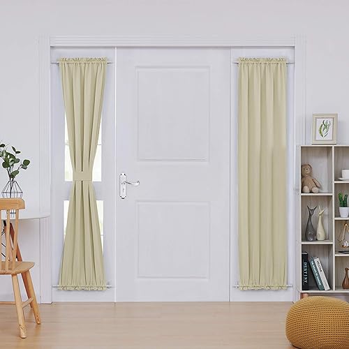 Miniatura 56 de Deconovo Cortina opaca de Navidad para puertas de vidrio y luces laterales, panel de privacidad con aislamiento térmico con doble bolsillo para