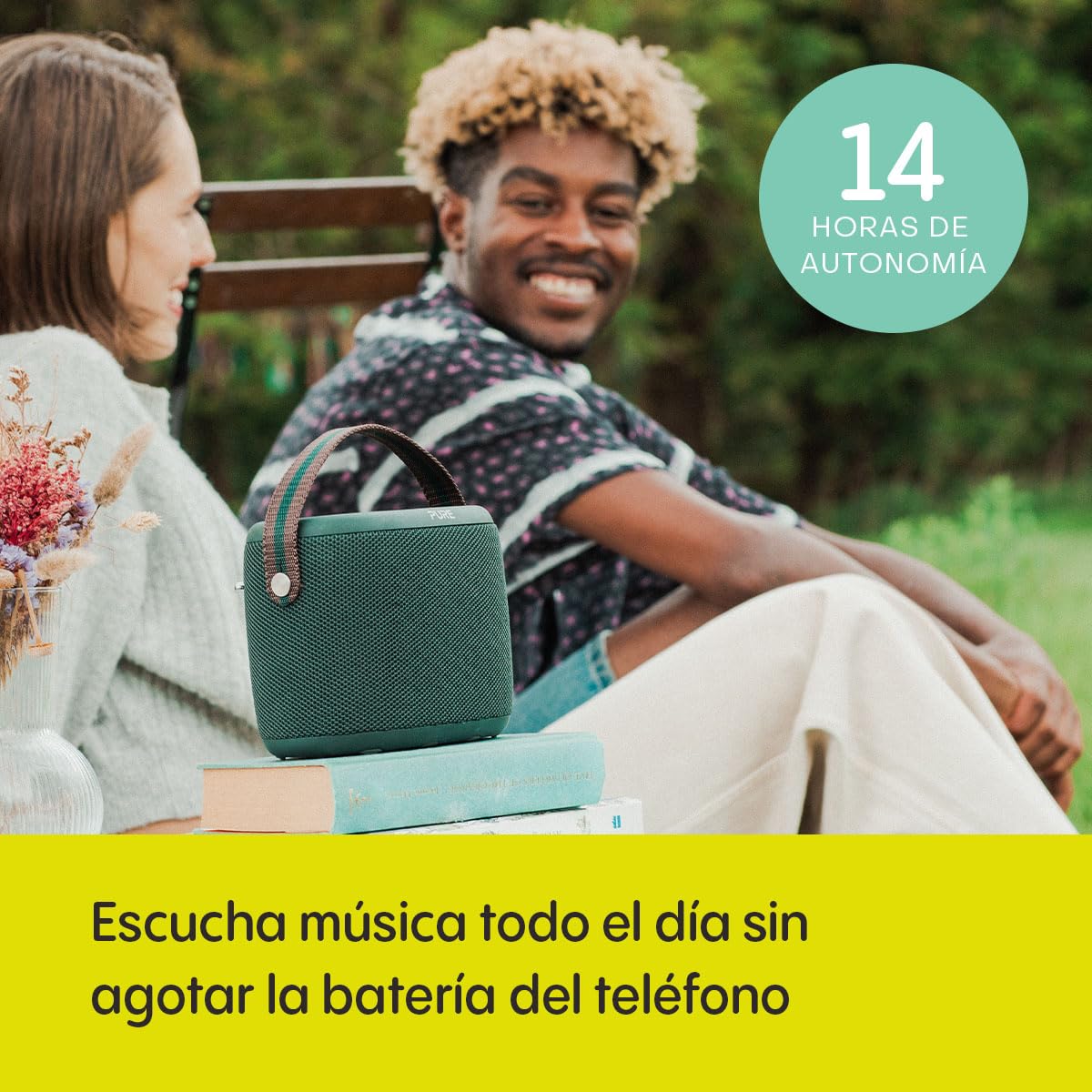 Pure Woodland Altavoz para Exteriores con Bluetooth y Radio Dab+/FM (Resistente al Agua IP67, portátil, batería de 14h jardín y Camping) Verde