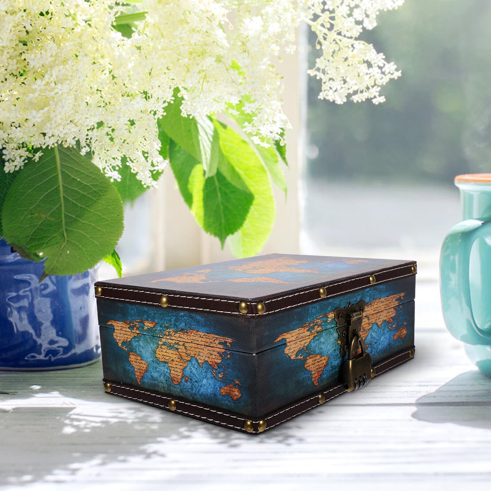 Hölzerne Schatztruhe Vintage Stil Schmuckschatulle Mit Muster Für Aufbewahrungsbox Geschenkbox Dekoration Zuhause Büro Schreibtisch Accessoire