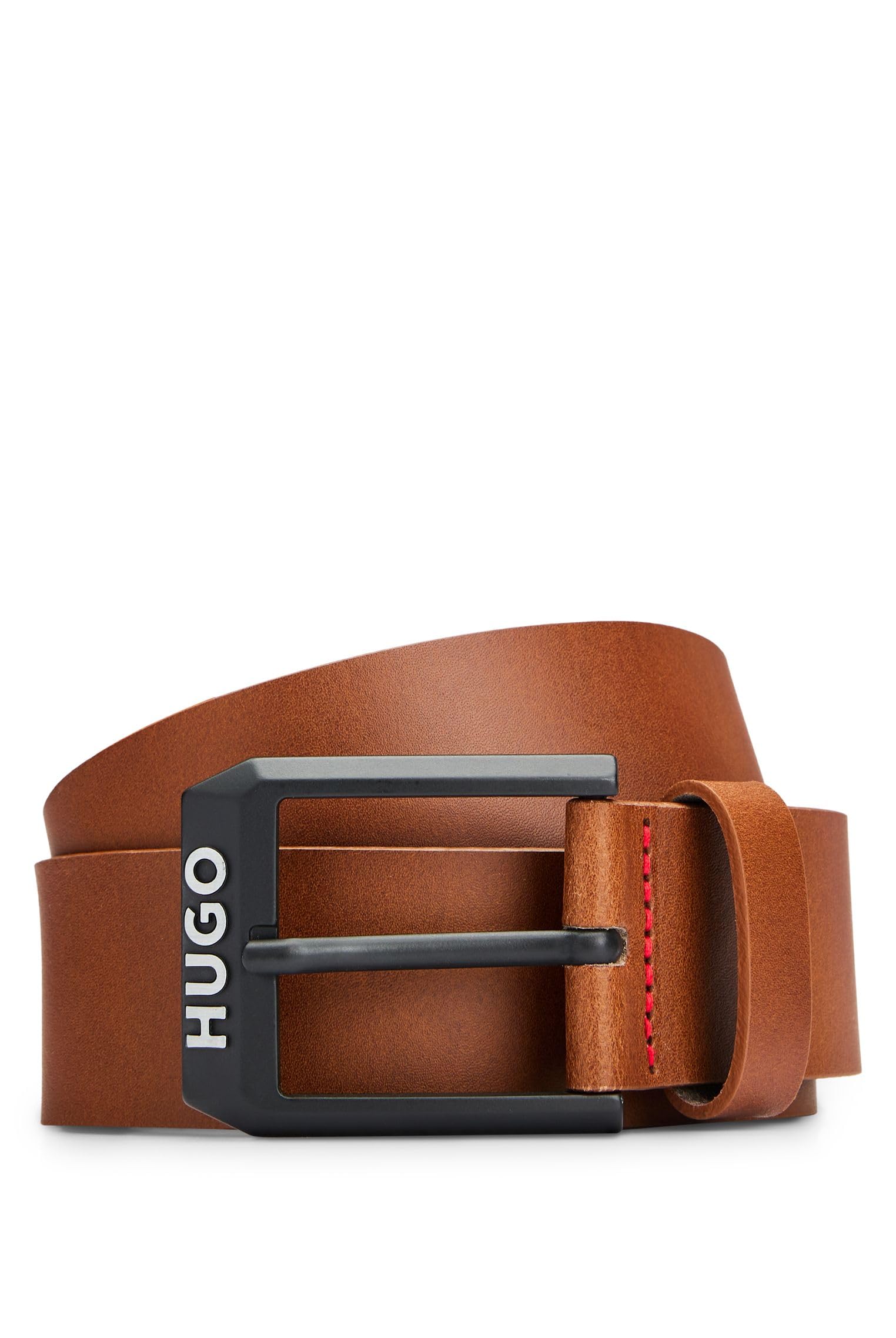 HUGOMen's Gelio-B Sz40 Leather Belt with Matte Black Logo Clasp