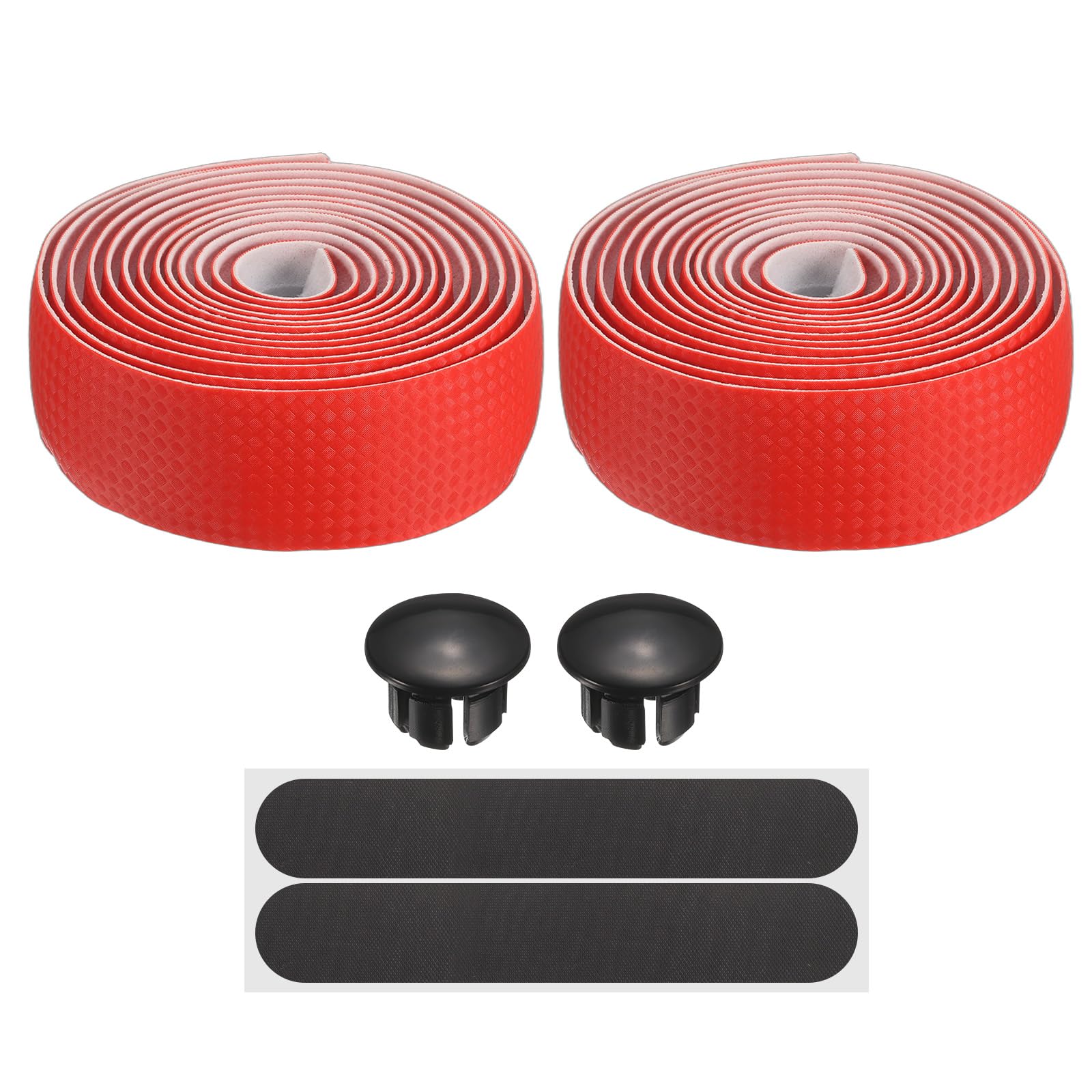 sourcing map Bike Handlebar Tape PU EVA Carbon Fiber Soft Bicycle Bar Tape with End Plugs for Road Cycling Folding Bicycles Enhance Bike Grip, Red