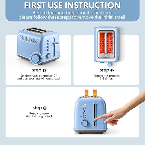 Miniatura 5 de BUYDEEM DT620 Tostadora de 2 rebanadas, ranuras extra anchas, acero inoxidable retro con palanca de elevación alta, función de bagel y muffin,