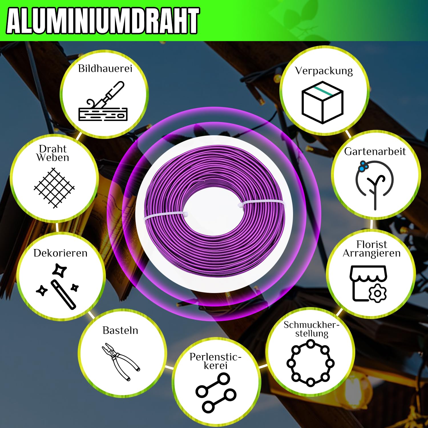 Filo metallico per gioielli, filo di alluminio 3mm - Per lavori manuali, creazione di gioielli, fai da te e artigianato in metallo (Viola, 30 metri)