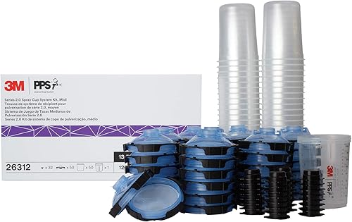 3M PPS 2.0 Kit de taza, tapas y forros para pistola pulverizadora, 26312, Midi, 13.5 onzas, filtro de 125 micrones, uso para automóviles, muebles,
