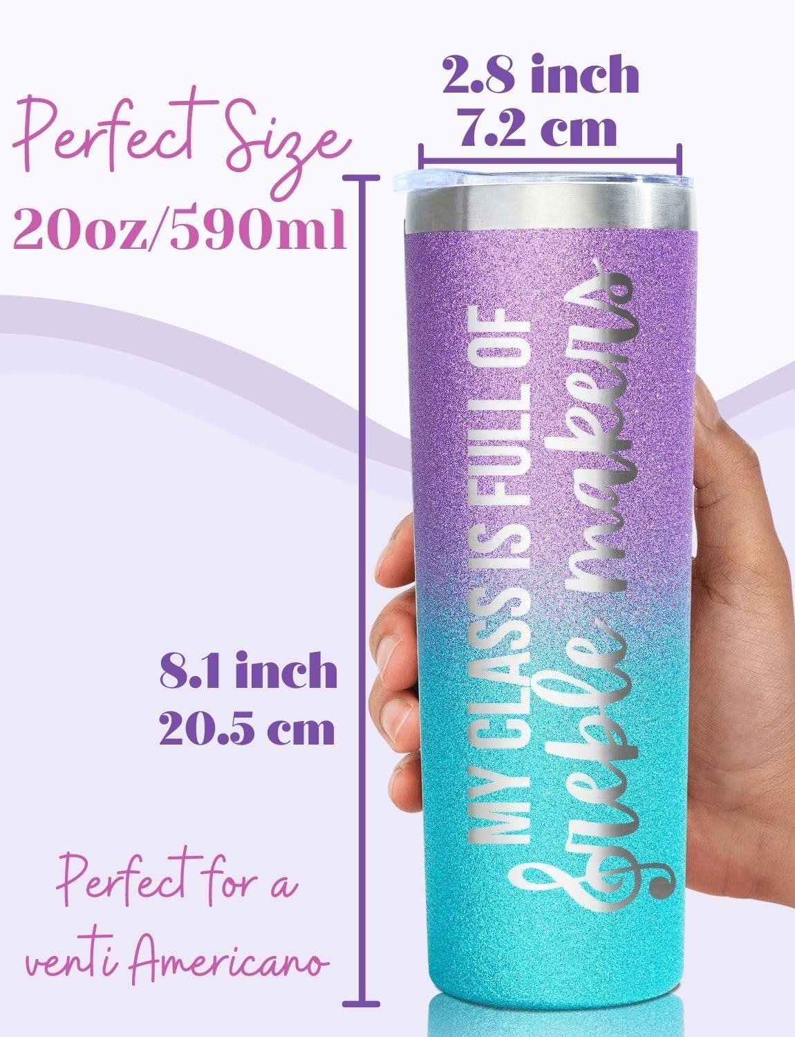 Onebttl Music Teacher Appreciation Gifts 20oz Skinny Tumbler with Lid Straw for Christmas, Appreciation Day, End of Term from Students - Purple Treble Maker - Image 7