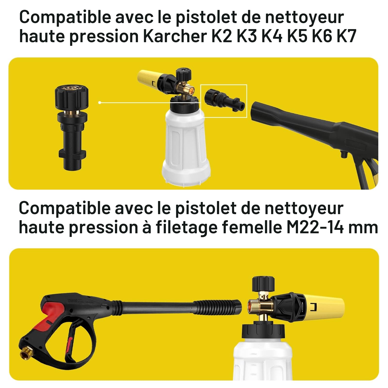 OHAYORI Lance à mousse neige pour nettoyeur haute pression Karcher K2 K3 K4 K5 K6 K7, buse de rechange améliorée, connexion et alimentation, distributeur de savon épais, buse de pulvérisation réglable