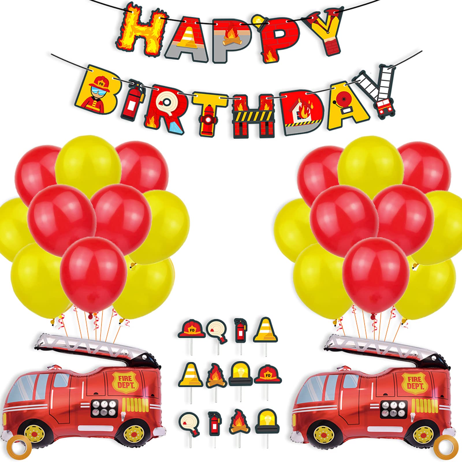 Buy SKKLEEP Fire Truck Birthday Party Supplies Banner Cake Topper
