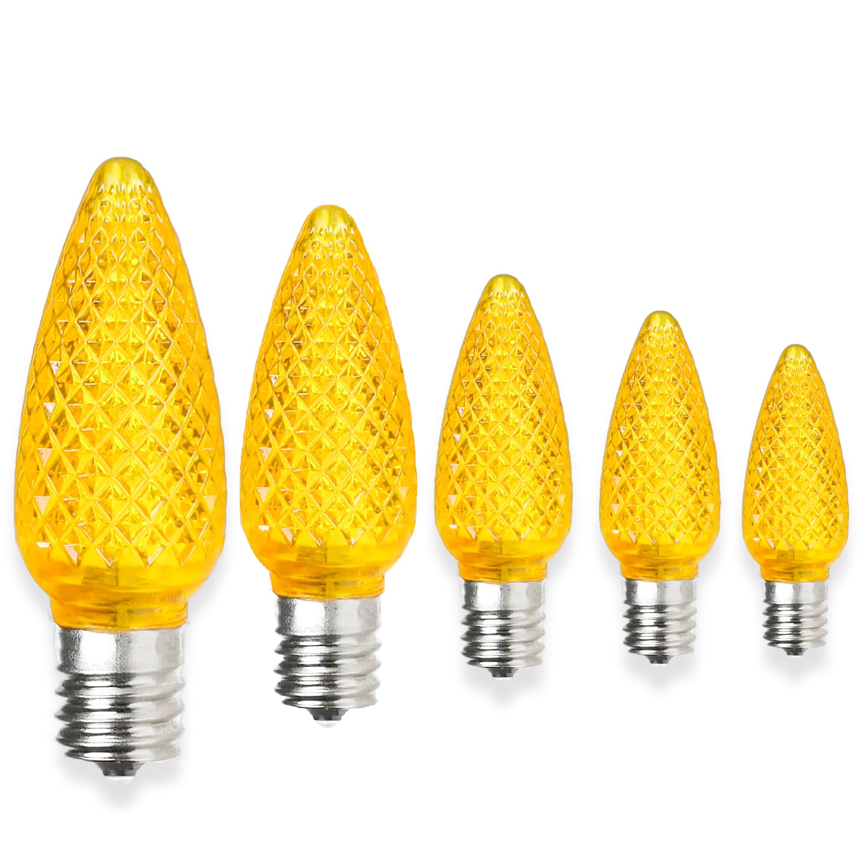 50 bombillas LED C9 de Navidad, bombillas LED C9 con casquillo E17, bombillas de repuesto para cadena de luces al aire libre, color amarillo de grado comercial
