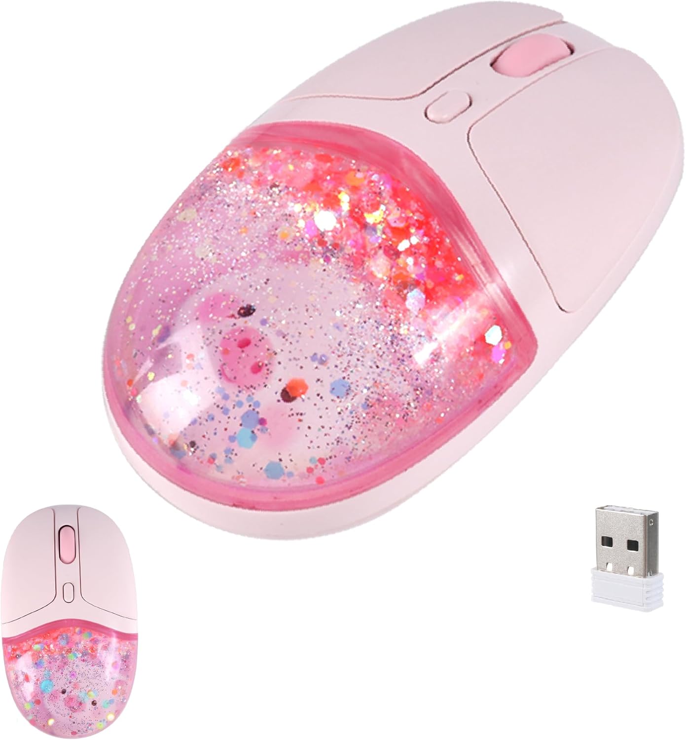 Wireless Mouse Dual-Mode Bluetooth 2.4GHz Cute Cartoon Quicksand Water LED Light Silent Suitable for Children and Adults Portable and Lightweight Compatible with iOS/Android/Windows (Pink)