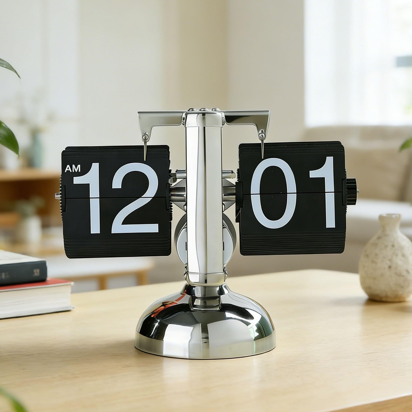 Flip Uhr Retro, Flip Schreibtischuhr, Schreibtischuhr Vintage Design, Automatisches Drehen Retro Digital Flip Down Uhr, Automatische Tischuhr für Zuhause Büro, Wohnzimmer (Schwarz)