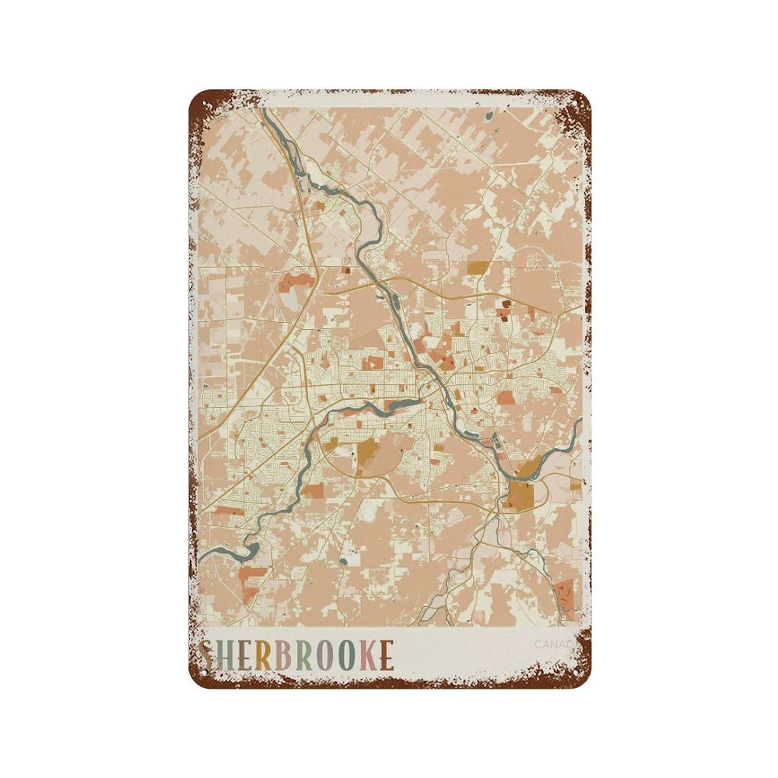 xiaoxiaoshen Sherbrooke Map of Canada Boho Wall Decor Art Metal Tin Poster Modern Home Decor Art Home Bar Shop Decorations Vintage Sign 30x20cm