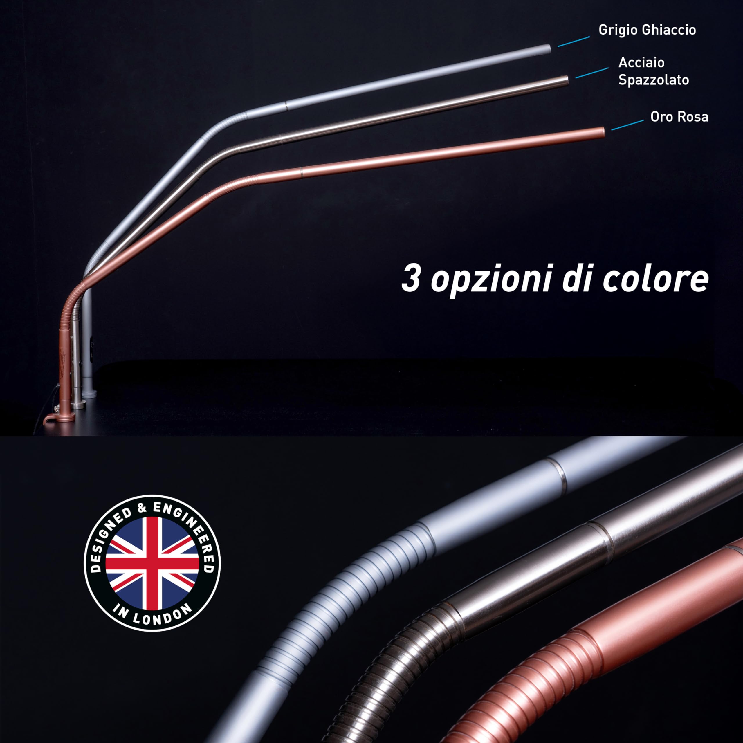 Lampada da tavolo Slimline 4™ LED in acciaio spazzolato – luce 6.000 K, 3.200 lux, 4 livelli, porta USB-C, diffusore antiabbagliamento, design flessibile, per arte, cucito, saloni unghie