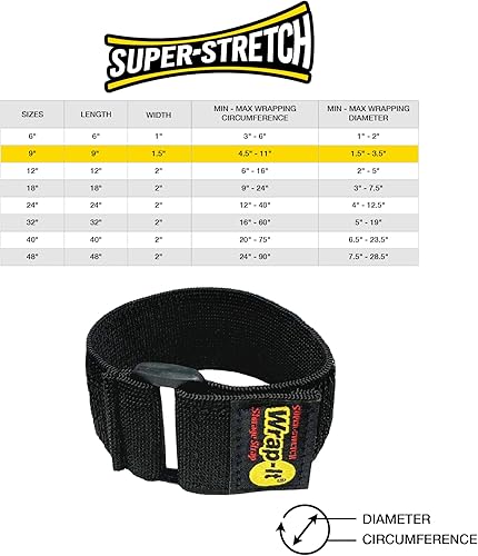 Miniatura 9 de Correas superelásticas Wrap-It Storage  9 pulgadas (paquete de 10)  Correas elásticas para la gestión de cables de extensión, almacenamiento de