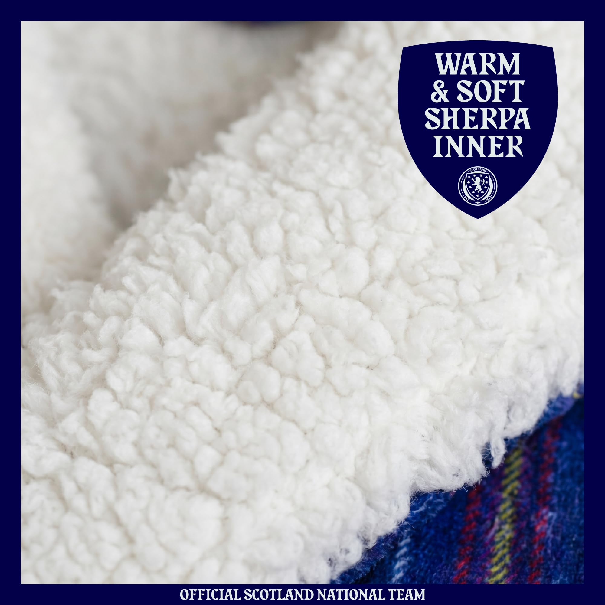 Accappatoio ufficiale della squadra nazionale scozzese da uomo – comodo accappatoio in pile Sherpa blu tartan con cappuccio per i fan dell'esercito tartan