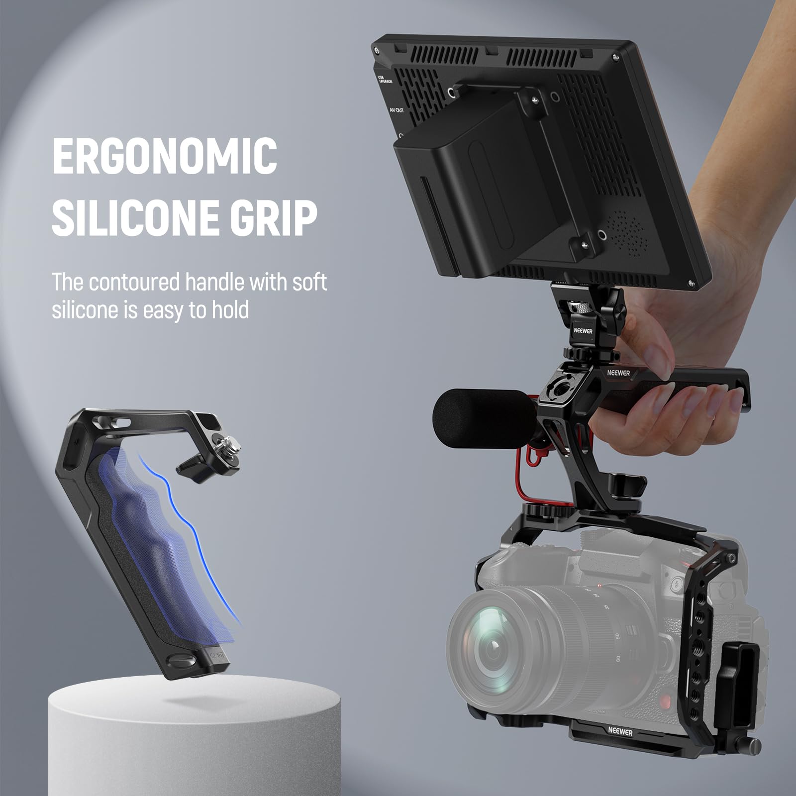 NEEWER Poignée supérieure de caméra avec vis Papillon de 0,95 cm et Broches de localisation pour Arri, poignée en Silicone antidérapante avec Filetage de 6,35 mm et 9,5 mm, Chaussures Froides