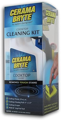 Cerama Bryte - Kit de limpieza para cocinas – Incluye botella de limpiador Cerama Bryte, 2 almohadillas de limpieza, 1 herramienta de agarre POW-R y