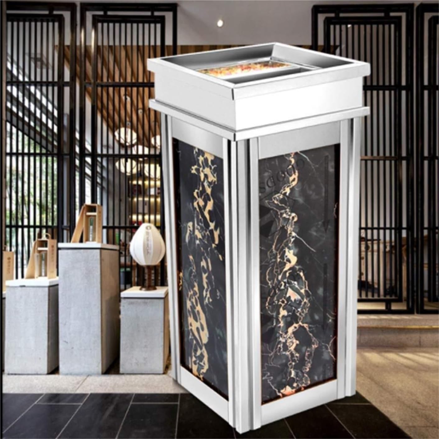 Papelera Oficina Cubos De Basura Bote De Basura De Acero Inoxidable para Uso Comercial En Hoteles con Cubo Interior Galvanizado Y Asa De Transporte Papelera para Comunidad(A)