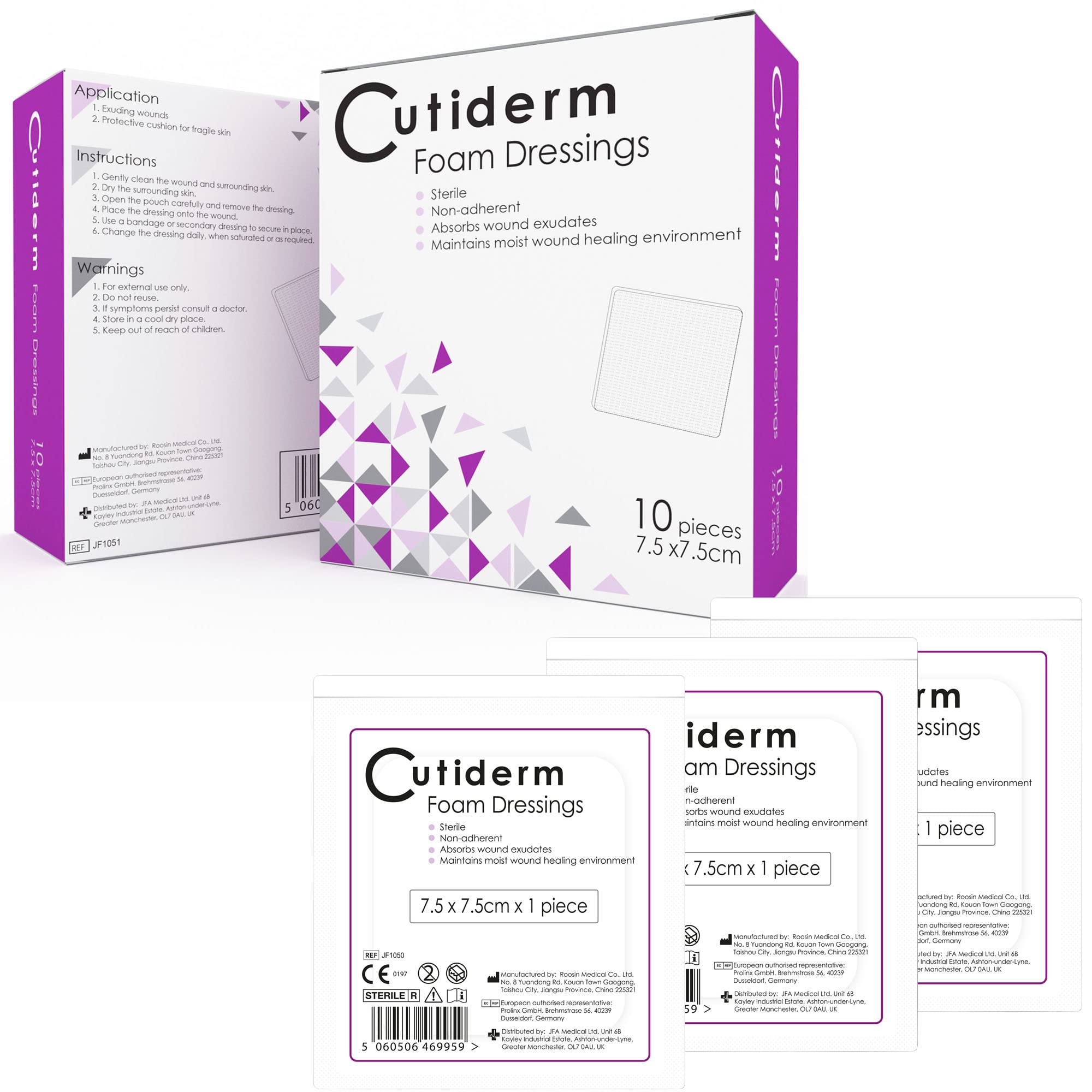 Cutiderm Foam Non-Adhesive Sterile Wound Dressing 7.5cm x 7.5cm - Pack of 10 Dressings