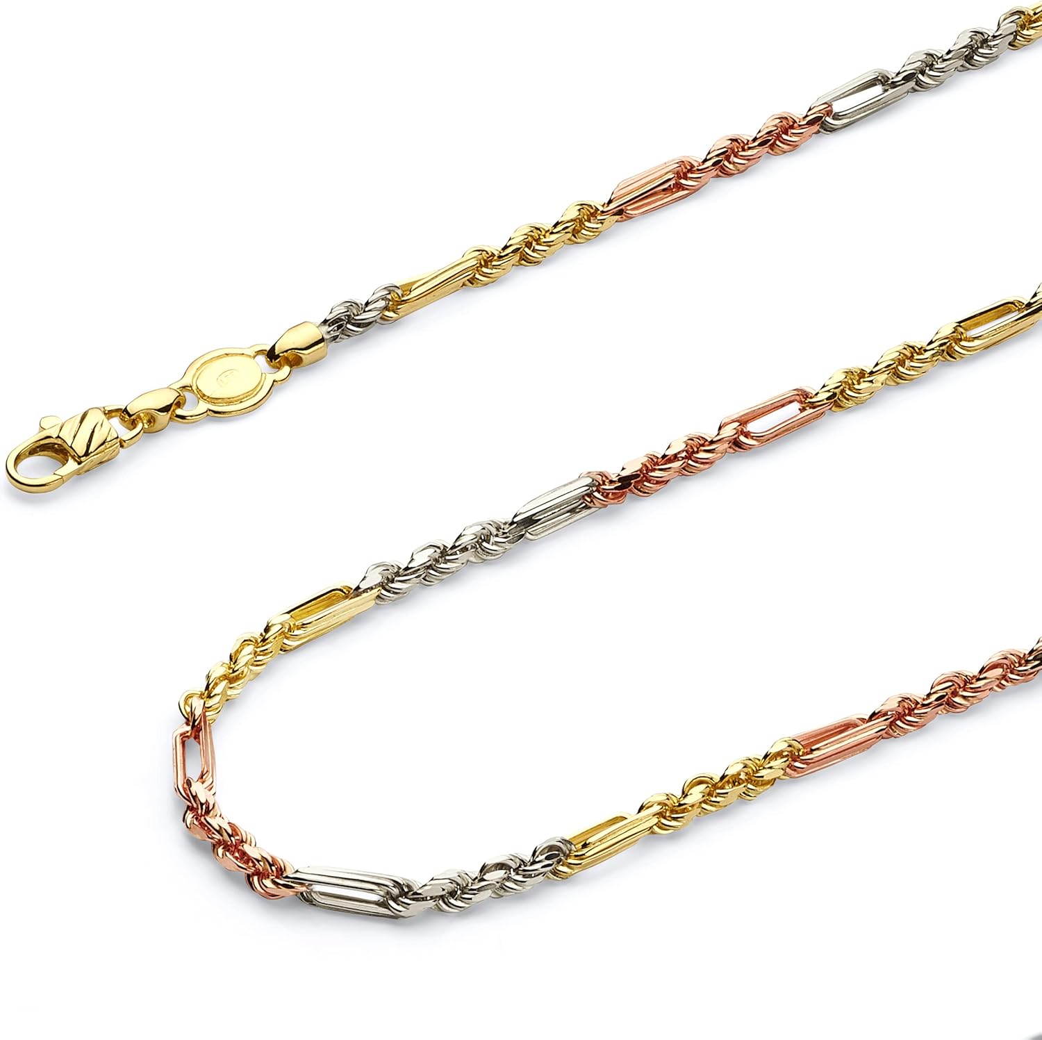 Wellingsale 14K Solid Gold Figaro Rope Chains (Select Options)